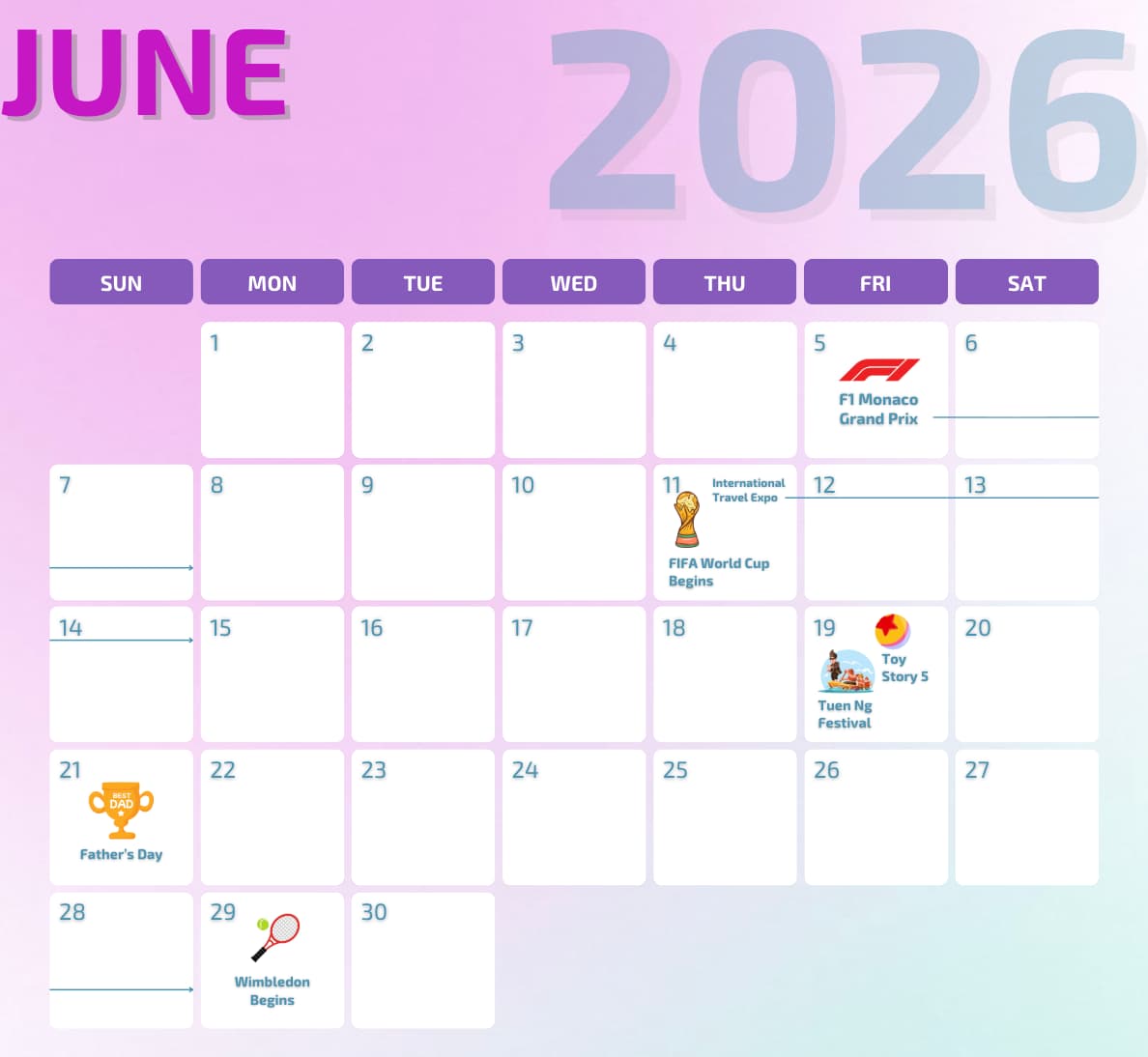 Marketing calendar for June 2026